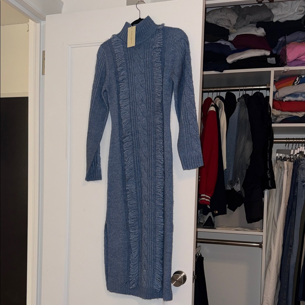 Ramy Brooke Blue Cable Knit Sweater Dress